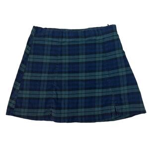 John Galt Brandy Melville Mini Skirt OS Blue Green Plaid Cara Slit Preppy 90s